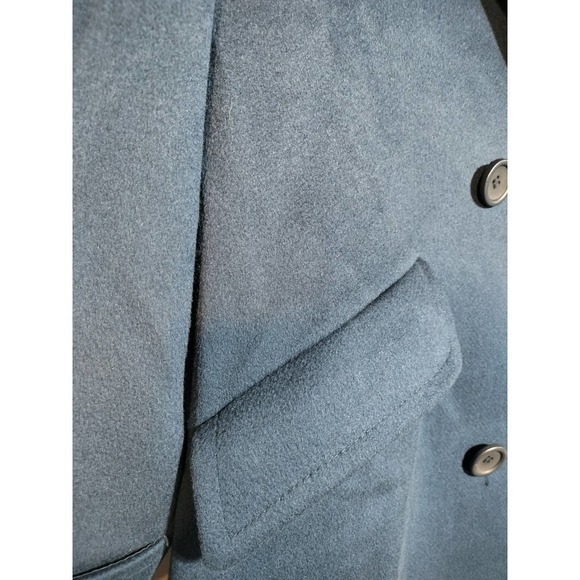 London Fog Navy Blue Long Trench Coat 100% Wool Vintage 14 Petite Made in USA - Picture 4 of 8